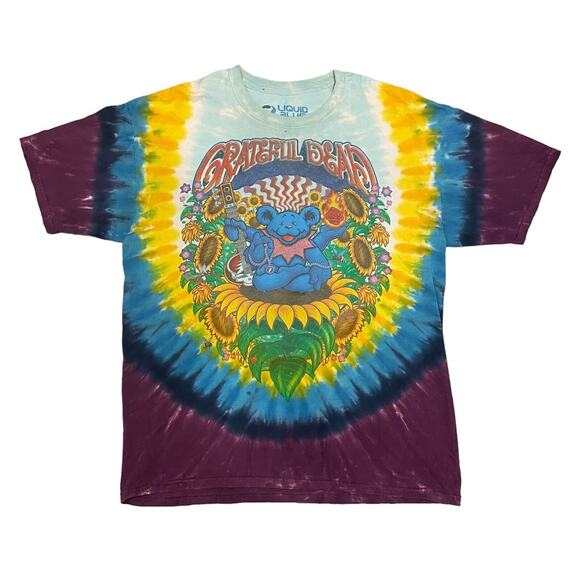 Liquid Blue Grateful Dead Inspiration Bear Tie Dye All Over Faded T Shirt XL - Picture 10 of 10